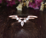 0.5ct Marquise Simulated Diamond Chevron Crown Wedding Band 14k Rose Gold Plated