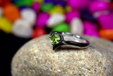 0.5ct Engagement Ring Round Green Peridot Solitaire Curved 14k White Gold Finish