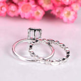 2.3ct Emerald Cut Blue Aquamarine Engagement Ring Bridal Set 14k White Gold Over