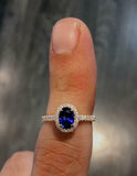 2.2ct Engagement Ring Oval Cut Blue Sapphire Diamond Halo 14k Yellow Gold Finish