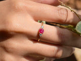 1ct Engagement Ring Round Cut Pink Ruby Three Stone 14k Yellow Gold Finish