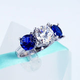 2.2ct Round Cut Moissanite Three Stone Engagement Ring 14k White Gold Plated