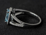 2.8ct Engagement Ring Cushion Cut Blue Aquamarine Split Shank 14k WhiteGold Over
