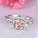 2ct Cushion Cut Morganite Engagement Ring Halo Split Shank 14k White Gold Finish