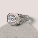 2.7ct Asscher Diamond Engagement Ring Vintage Inspired Halo 14k WhiteGold Finish