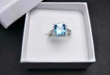 2.35ct Engagement Ring Cushion Cut Blue Topaz Floral Halo 14k White Gold Finish