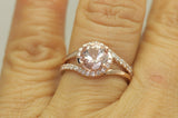 1.2ct Round Cut Peach Morganite Engagement Ring 14k Rose Gold Finish Split Shank