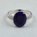 2.5ct Oval Cut Blue Sapphire Solitaire Cluster Accent Ring 14k White Gold Finish