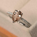 1.4ct Pear Cut Morganite Diamond Accent with Solitaire Ring 14k WhiteGold Finish