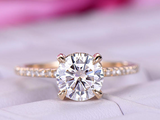 1.5ct Round Cut Diamond Engagement Ring Solitaire with Accent 14k Rose Gold Over
