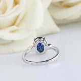 2ct Oval Cut Blue Sapphire Engagement Ring Diamond Trilogy 14k White Gold Finish