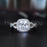 2.3ct Cushion Cut Simulated Diamond Halo Infinity Ring 14k White Gold Plated
