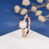 0.5ct Round Simulated Diamond Milgrain Pearl Engagement Ring 14k RoseGold Plated