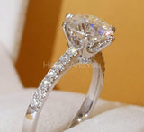 2.1ct Round Cut Moissanite Hidden Halo Engagement Ring 14K White Gold Plated