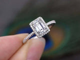 1.5ct Emerald Cut Diamond Engagement Ring Round Accents Halo 14k White Gold Over