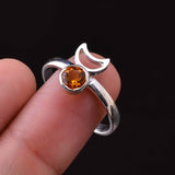 0.25ct Engagement Ring Round Yellow Citrine Crescent Moon 14k White Gold Finish