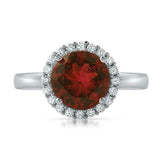 2.3ct Round Cut Red Garnet Engagement Ring Halo Solitaire 14k White Gold Finish