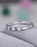 2Ct Round Diamond Purple Amethyst Half Eternity Weding Band 14K White Gold Over