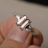 1.2ct Emerald Cut Peach Morganite Engagement Ring 14k White Gold Finish Trilogy