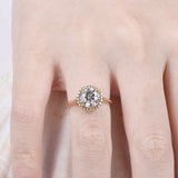 Halo Accent Solitaire Engagement Ring 1ct Round Cut Diamond 18k Rose Gold Finish