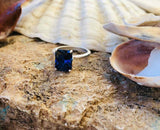 2.4ct Engagement Ring Radiant Cut Blue Sapphire Solitaire 14k White Gold Finish