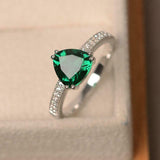 2.2ct Engagement Ring Trillion Cut Emerald Diamond Accent 14k White Gold Finish