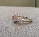 1.5Ct Oval Cut Peach Morganite Filigree Halo Engagement Ring 14K White Gold Over