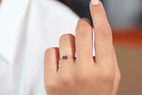 0.4ct Emerald Cut Purple Amethyst Minimalist Engagement Ring 14k YellowGold Over