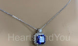 1ct Asscher Cut Simulated Blue Sapphire Halo Pendant Chain 14k White Gold Plated