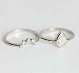 Bridal Set Solitaire Engagement Ring 1.5ct Pear Cut Diamond 14k White Gold Over