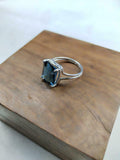 2ct Engagement Ring Emerald Cut London Blue Topaz Split Shank 14k WhiteGold Over