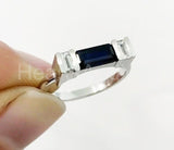 0.5ct Baguette Cut Simulated Blue Sapphire Minimalist Ring 14k White Gold Plated