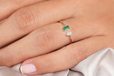 0.5ct Baguette Cut Green Emerald Two Stone Minimalist Ring 14k YellowGold Finish
