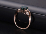 2ct Oval Cut Green Emerald Engagement Ring Diamond Leaf Design 14k RoseGold Over