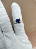2ct Engagement Ring Asscher Cut Blue Sapphire Split Shank 14k White Gold Finish