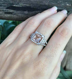 2.4ct Cushion Cut Morganite Engagement Ring Halo Split Shank 14k White Gold Over