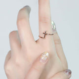 1ct Round Cut Black Diamond Christ Cross Minimalist Ring 14k Yellow Gold Finish