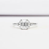 Solitaire Baguette Accent Engagement Ring 1ct Emerald Diamond 14k WhiteGold Over