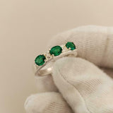 2.5ct Wedding Band Oval Cut Green Emerald Stylish Three Stone 14k WhiteGold Over