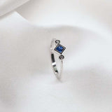 0.3ct Princess Cut Blue Sapphire Minimalist Trilogy Ring 14k White Gold Finish