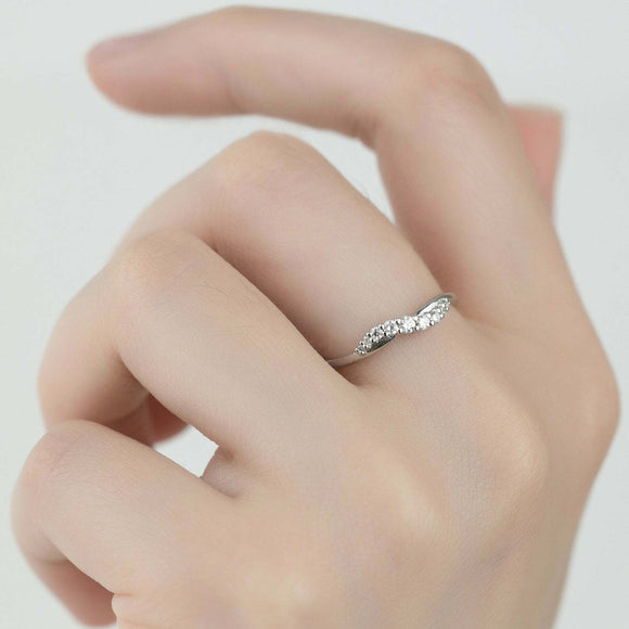 0.14ct Round Cut Diamond Wedding Band Dainty Minimalist 14k White Gold Finish