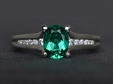 2.3ct Engagement Ring Oval Cut Green Emerald Diamond Accent 14k WhiteGold Finish