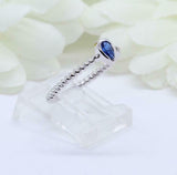 0.5ct Pear Cut Blue Sapphire Braided Rope Solitaire Ring 14k White Gold Finish