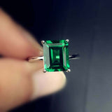 3ct Green Emerald Cut Engagement Ring Solitaire Women 14k White Gold Finish