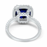 4.5Ct Cushion Cut Blue Sapphire Engagement Ring 14K White Gold Over Round Accent