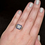 4Ct Round Cut Diamond Art Deco Sapphire Halo Engagement Ring 14K White Gold Over