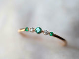 1ct Engagement Ring Round Cut Green Emerald Minimalist 14k Yellow Gold Finish