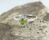 2.2ct Engagement Ring Round Cut Green Peridot Floral Halo 14k White Gold Finish