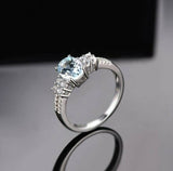 2.3ct Oval Cut Blue Aquamarine Solitaire with Accent Ring 14k White Gold Finish