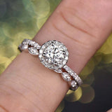 2ct Round Cut Diamond Halo Bridal Set Band Engagement Ring 14k White Gold Finish